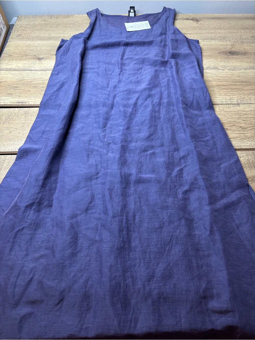 Eileen Fisher Women’s 2X Purple Silk Linen Satin Sleeveless Shift Dress NWT